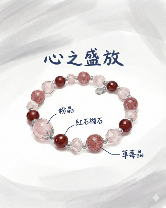 心之盛放 粉晶 紅石榴石 草莓晶