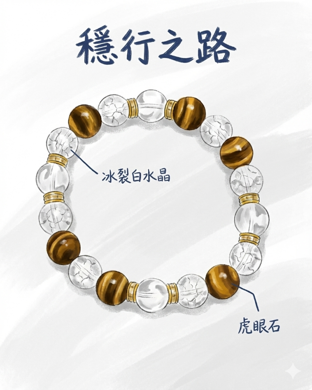 穩行之路 冰裂白水晶 虎眼石